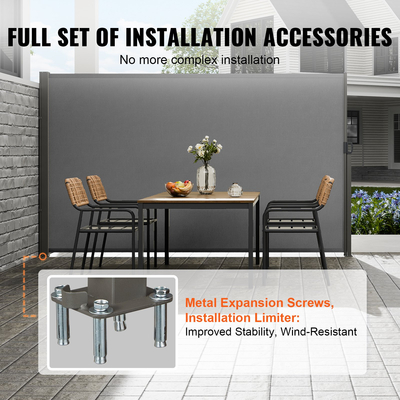 Πτυσσόμενη πλαϊνή τέντα VEVOR, 79''x 118'' Εξωτερική οθόνη απορρήτου, 180g Πολυεστερική αδιάβροχη ανασυρόμενη σήτα βεράντας, UV 30+ Διαιρέτης Δωματίων Ανεμοθάλαμος για Αίθριο, Πίσω αυλή, Μπαλκόνι, Γκρι