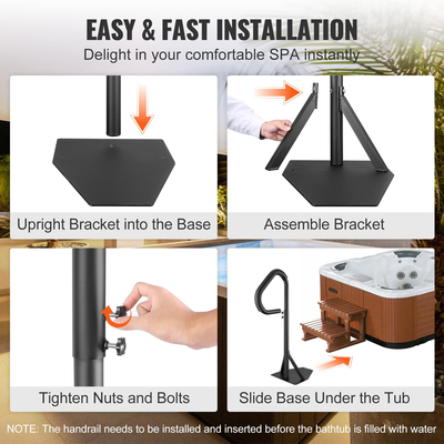 Χειρολαβή υδρομασάζ VEVOR, 360 περιστρεφόμενη πλαϊνή κουπαστή σπα με ρυθμιζόμενο ύψος 35&quot;-57&quot;, Αλουμίνιο αντισκωριακή κουπαστή υδρομασάζ Spa Step με βάση στήριξης για εσωτερικούς και εξωτερικούς χώρους, χωρητικότητα 600 LBS