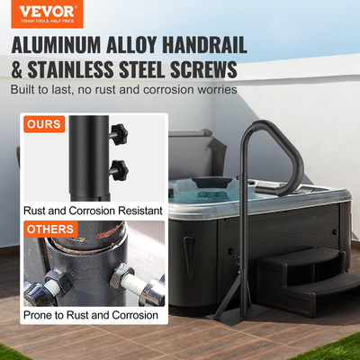 Χειρολαβή υδρομασάζ VEVOR, 360 περιστρεφόμενη πλαϊνή κουπαστή σπα με ρυθμιζόμενο ύψος 48&quot;-63&quot;, Αλουμινένια κουπαστή υδρομασάζ για υδρομασάζ Spa Step με συρόμενη βάση για εσωτερικούς και εξωτερικούς χώρους, χωρητικότητα 600 LBS