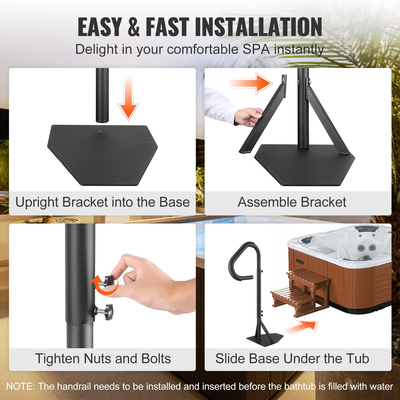 Χειρολαβή υδρομασάζ VEVOR, 360 περιστρεφόμενη πλαϊνή κουπαστή σπα με ρυθμιζόμενο ύψος 48&quot;-63&quot;, Αλουμινένια κουπαστή υδρομασάζ για υδρομασάζ Spa Step με συρόμενη βάση για εσωτερικούς και εξωτερικούς χώρους, χωρητικότητα 600 LBS