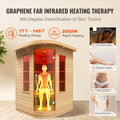 VEVOR Far Infrared Ξύλινη Σάουνα Δωμάτιο Home Sauna Spa για 2 Άτομα 1850W