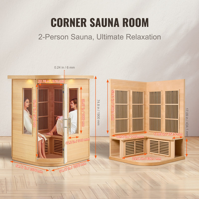 VEVOR Far Infrared Ξύλινη Σάουνα Δωμάτιο Home Sauna Spa για 2 Άτομα 1850W