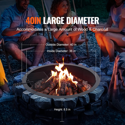 VEVOR Fire Pit Ring με BBQ Fire Ring 40 ιντσών εξωτερικό ατσάλι DIY Campfire Firepit