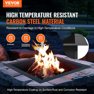 VEVOR Fire Pit Ring Square 36x36 in Outer Steel Liner DIY Firepit Ring Campfire