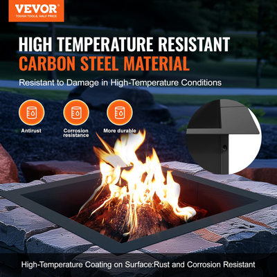 VEVOR Fire Pit Ring Square 42x42 in Outer Steel Liner DIY Firepit Ring Campfire