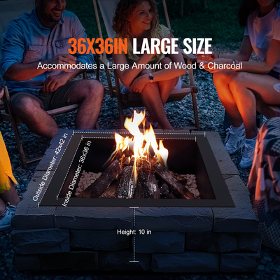 VEVOR Fire Pit Ring Square 42x42 in Outer Steel Liner DIY Firepit Ring Campfire