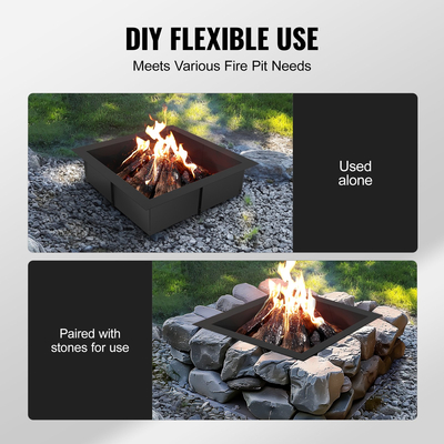 VEVOR Fire Pit Ring Square 42x42 in Outer Steel Liner DIY Firepit Ring Campfire