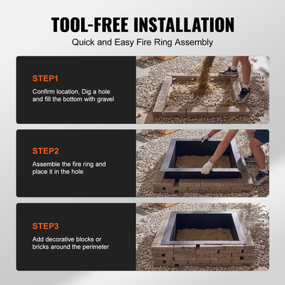 VEVOR Fire Pit Ring Square 42x42 in Outer Steel Liner DIY Firepit Ring Campfire