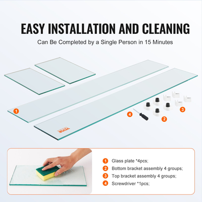 VEVOR Glass Wind Guard για ορθογώνιο τραπέζι πυρκαγιάς 773 x 367 x 191 mm, πάχος 8 mm και ανθεκτικό σκληρυμένο γυαλί με γωνιακό βραχίονα από σκληρό αλουμίνιο και πόδια από καουτσούκ, εύκολο στη συναρμολόγηση