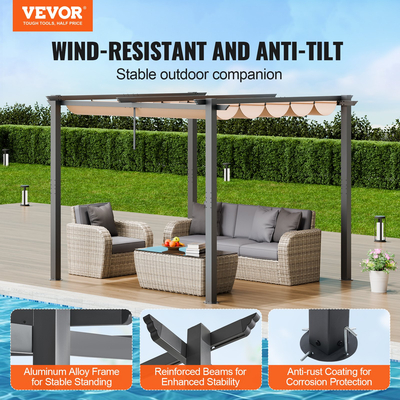 VEVOR 10&#039;x10&#039; Αναδιπλούμενη Πέργκολα Εξωτερικού Χώρου με κουβούκλιο Αλουμινίου Μπεζ