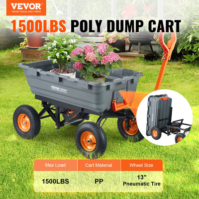 VEVOR Poly Garden Dump Cart Heavy-duty Yard Carts and Wagons 1500 lbs 13&quot; Ελαστικά