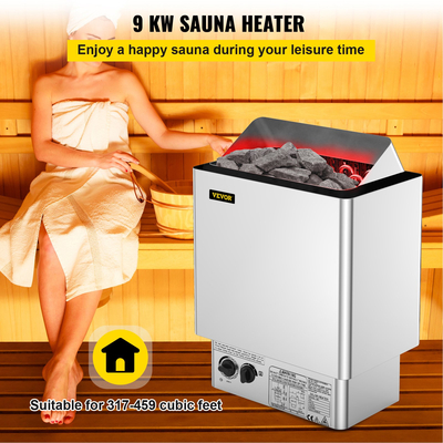 VEVOR 9KW Σόμπα σάουνας 380V-415V Wet&amp;Dry Electric Sauna Heater with Ενσωματωμένη Μονάδα Ελέγχου Θερμαντήρας Σάουνας από Ανοξείδωτο Χάλυβα