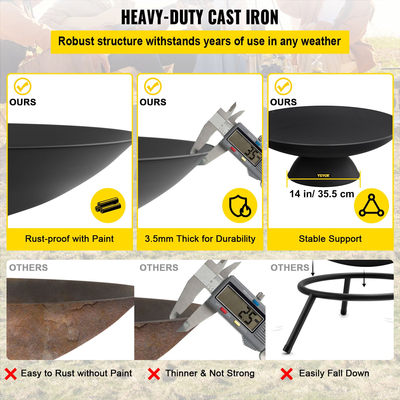 VEVOR Fire Pit Bowl, 30 ιντσών βαθύ στρογγυλό μπολ από χυτοσίδηρο, καύση ξύλου για εξωτερικά αίθρια, αυλές και κάμπινγκ, με βάση σχεδιασμένη για σταθερό μπολ και ραβδί καυσόξυλου, μαύρο