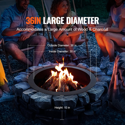VEVOR Fire Pit Ring Round 36 inch Outer Steel Liner DIY Firepit Ring Campfire