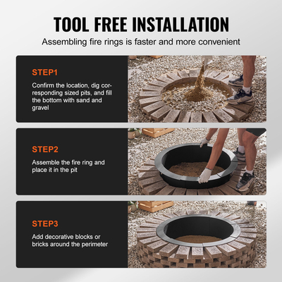 VEVOR Fire Pit Ring Round 40 inch Outer Steel Liner DIY Firepit Ring Campfire
