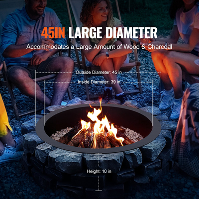 VEVOR Fire Pit Ring Round 44 inch Outer Steel Liner DIY Firepit Ring Campfire