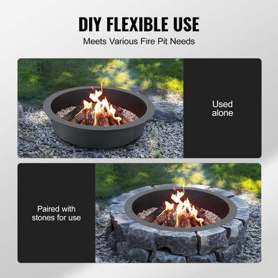 VEVOR Fire Pit Ring Round 44 inch Outer Steel Liner DIY Firepit Ring Campfire