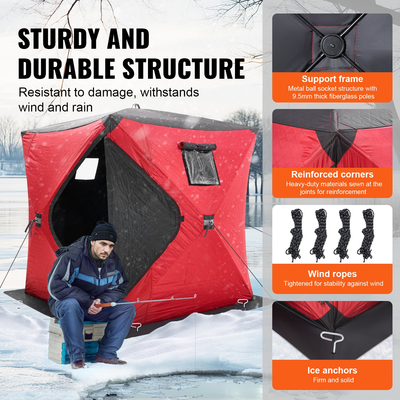 VEVOR 3-4 Άτομα Ourdoor Portable Ice Shelter Pop-Up Ice Fishing Shanty Tent