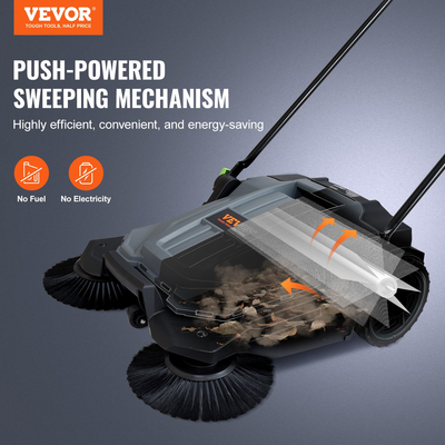 VEVOR Walk-behind Hand Push Floor Sweeper, 25,6&quot; Sweeping Width Floor Sweeper Μη ηλεκτρικό, δοχείο απορριμμάτων 5 γαλονιών, ρυθμιζόμενη γωνία και ύψος αναδιπλούμενη λαβή για διάδρομο, αυλή, γκαράζ, βεράντα