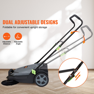 VEVOR Walk-behind Hand Push Floor Sweeper, 25,6&quot; Sweeping Width Floor Sweeper Μη ηλεκτρικό, δοχείο απορριμμάτων 5 γαλονιών, ρυθμιζόμενη γωνία και ύψος αναδιπλούμενη λαβή για διάδρομο, αυλή, γκαράζ, βεράντα