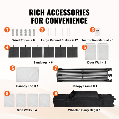 VEVOR Pop Up Σκηνή με κουβούκλιο Εξωτερική σκηνή κιόσκι 10x20FT με πλαϊνά τοιχώματα &amp; λευκή τσάντα