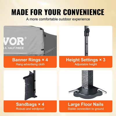 VEVOR Pop Up Σκηνή με κουβούκλιο Εξωτερική σκηνή κιόσκι 10x10FT με πλευρικά τοιχώματα σκούρο γκρι