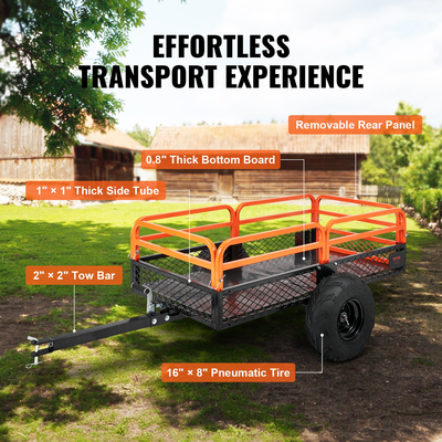 VEVOR Heavy Duty Steel ATV Dump Trailer, χωρητικότητα φορτίου 1500 λιβρών 15 κυβικά πόδια, ρυμουλκούμενο πίσω από το καρότσι χωματερής Garden Trailer, με αφαιρούμενα πλαϊνά και 2 ελαστικά, για χλοοκοπτικά, τρακτέρ, ATV, UTV