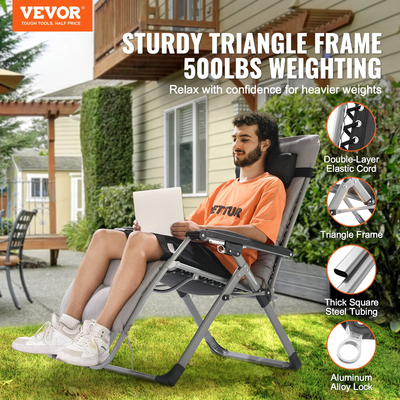 VEVOR Zero Gravity Chair 26&quot; Zero Gravity Recliner Lounge Chair Indoor &amp; Outdoor