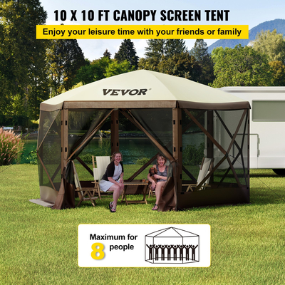 Σκηνή με οθόνη VEVOR Gazebo, 10 x 10 πόδια, 6 όψεων αναδυόμενη σκηνή με κουβούκλιο για κάμπινγκ με δίχτυα παράθυρα, φορητή τσάντα μεταφοράς, στάχτες εδάφους, σκηνές μεγάλης σκιάς για υπαίθριο κάμπινγκ, γκαζόν και αυλή