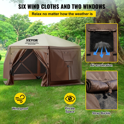 VEVOR Pop-up Camping Gazebo Camping Canopy Shelter 6 όψεων 12&#039; x 12&#039; Sun Shade