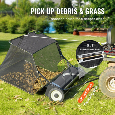 VEVOR Tow-Behind Lawn Sweeper 42 ιντσών Leaf Yard Συλλέκτης 12 cu.ft. Ευκανόνιστος