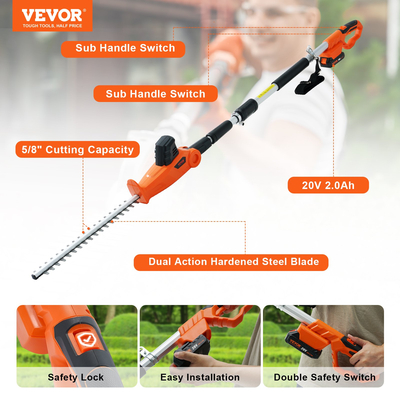 VEVOR 20V Cordless Hedge Trimmer Telescoping Pole Hedge Trimmer Λεπίδα 18 ιντσών
