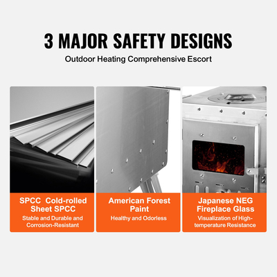 Ξυλόσομπα VEVOR, 86 ιντσών, Σόμπα από ανοξείδωτο ατσάλι, Φορητή ξυλόσομπα με σωλήνες και γάντια καπνοδόχου, 3000 ιντσών καυτή εστία σκηνής Firebox για μαγείρεμα και θέρμανση εξωτερικού χώρου με 8 σωλήνες