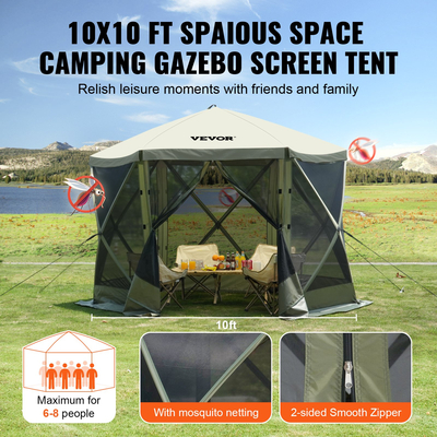 VEVOR Pop Up Gazebo Tent Pop-Up Screen Σκηνή 6 όψεων με κουβούκλιο Πράσινο καταφύγιο
