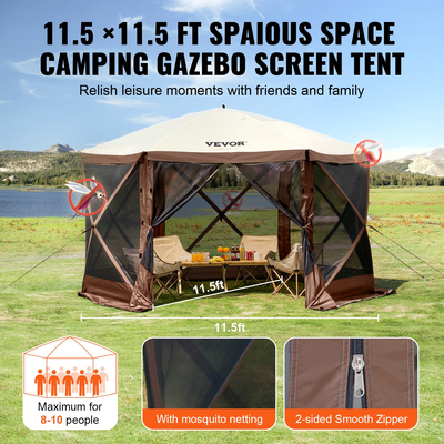 VEVOR Pop-up Gazebo Tent Pop-Up Screen Σκηνή 6 όψεων με κουβούκλιο Καφέ καταφύγιο για τον ήλιο