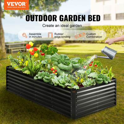 VEVOR Raised Garden Bed, 94,5 x 47,2 x 23,6 ιντσών Γαλβανισμένο μεταλλικό κουτί φυτευτή, κουτιά φύτευσης εξωτερικού χώρου με ανοιχτή βάση, για καλλιέργεια λουλουδιών/λαχανικών/βοτάνων στην πίσω αυλή/κήπο/αυλή/μπαλκόνι, σκούρο γκρι