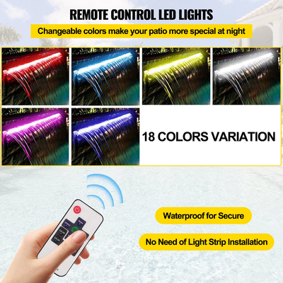 Διακοσμητικό σιντριβάνι πισίνας καταρράκτη από ανοξείδωτο ατσάλι 35,4&quot; x 4,5&quot; x 3,1&quot; με λωρίδα LED για λιμνούλα κήπου σε εσωτερικούς και εξωτερικούς χώρους