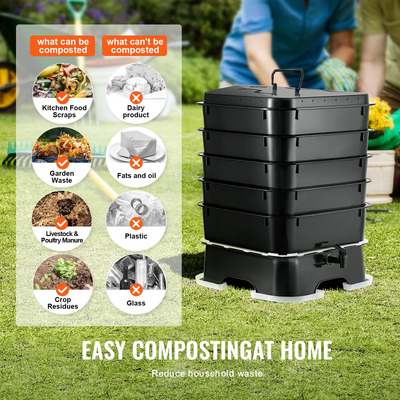 VEVOR 5-Tray Worm Composter, Κάδος 50 L Worm Compost Outdoor and Indoor, Sustainable Design Worm Farm Kit, για ανακύκλωση απορριμμάτων τροφίμων, χύτευση σκουληκιών, τσάι από σκουλήκια, βερνικοκαλλιέργεια και λιπασματοποίηση