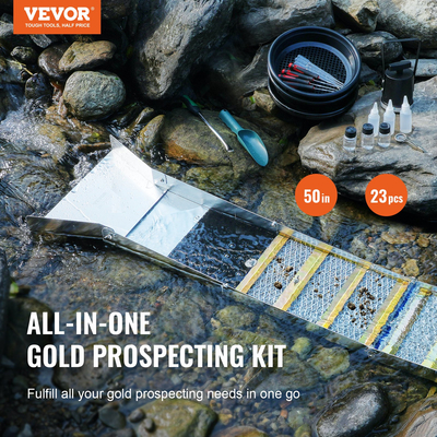 VEVOR Gold Panning Kit With Sluice Box, 50&quot; Εξοπλισμός εξόρυξης χρυσού αλουμινίου, 23 PCS Gold Prospecting Kit με Gold Pan, Screen Classifier, Separating Magnet, Drawstring Backpack and αξεσουάρ