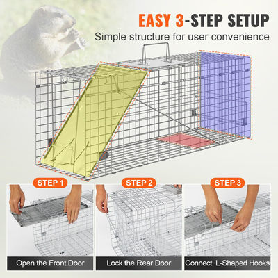 VEVOR Live Animal Cage Trap, 31&quot; x 10&quot; x 12&quot; Humane Cat Trap Γαλβανισμένο Σίδερο, Πτυσσόμενη Παγίδα Ζώων με Λαβή για κουνέλια, αδέσποτες γάτες, σκίουρους, ρακούν, αγριόχοιρους και οπόσουμ