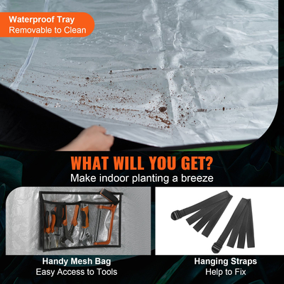 Τέντα αύξησης, 120&#039; x 120&#039; x 80&#039;, Υψηλής αντανακλαστικής 600υδροπονική σκηνή καλλιέργειας με παράθυρο παρατήρησης, τσάντα εργαλείων και δίσκο δαπέδου για την καλλιέργεια εσωτερικών φυτών