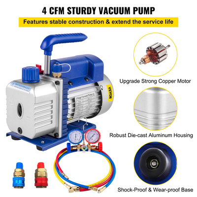 VEVOR 4CFM 1/3HP Αντλία κενού Ac Pump Vacuum Aircon Θάλαμος κενού Αντλία στεγνώματος κενού HVAC Ψύξη R134a R502 R22 R12 Αντάπτορας κλιματισμού A/C
