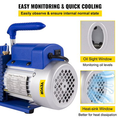 VEVOR Vacuum Pump 9 CFM 1 HP Double Stage Air Conditioning Pump vacuum 220V 5PA Ultimate Vacuum Refrigerant HVAC Air Tool Περιστροφική αντλία κενού πτερυγίων για επισκευή αυτοκινήτου Εκκένωση κενού