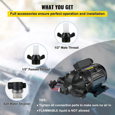 VEVOR Washdown Pump, 12V DC, 7 GPM 60 PSI, Μέγ. Αντλία νερού 10 FT, με βαλβίδα EPDM, φίλτρο θαλασσινού νερού γενικής χρήσης και θηλυκό/αρσενικό σπείρωμα, για RV, Marine Deck, Yacht