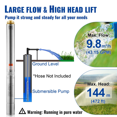 VEVOR Deep Well Submersible Pump Αντλία νερού από ανοξείδωτο χάλυβα 2200W 9,8 m³/h 144 m