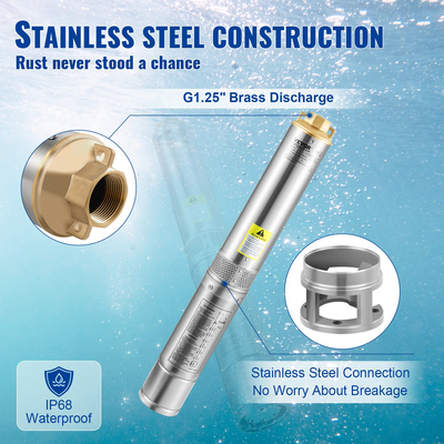 Υποβρύχια αντλία VEVOR Deep Well, 750W 230V/50Hz, 105L/min 62 m Ανθεκτικό στην άμμο &lt;5%, Ηλεκτρικό καλώδιο 20 m, 8,9 cm Αντλίες νερού από ανοξείδωτο χάλυβα για βιομηχανική, άρδευση και οικιακή χρήση, IP68 αδιάβροχο