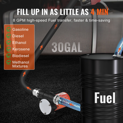 Αντλία μεταφοράς καυσίμου VEVOR 12V 8 GPM 1/5 HP Αντλία ντίζελ με αυτόματο ακροφύσιο καυσίμου