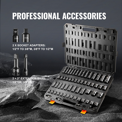 VEVOR Impact Sockets Σετ 59 τμχ 6-Point 3/8&quot; &amp; 1/2&quot; Drive Bit Ratchet Tool Kit
