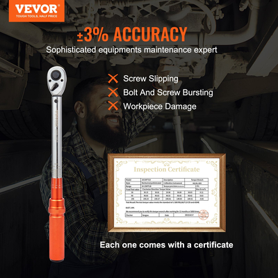 VEVOR Ροπόκλειδο, 1/2 ιντσών Drive Click Torque Wrench 10-150ft.lb/14-204n.m, Σετ δυναμόκλειδο με δυνατότητα ρύθμισης διπλής κατεύθυνσης, κιτ ροπόκλειδου μηχανικής ζυγαριάς διπλού εύρους με ράβδο επέκτασης προσαρμογέων