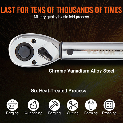 VEVOR Ροπόκλειδο, 1/2 ιντσών Drive Click Torque Wrench 10-150ft.lb/14-204n.m, Σετ δυναμόκλειδο με δυνατότητα ρύθμισης διπλής κατεύθυνσης, κιτ ροπόκλειδου μηχανικής ζυγαριάς διπλού εύρους με ράβδο επέκτασης προσαρμογέων